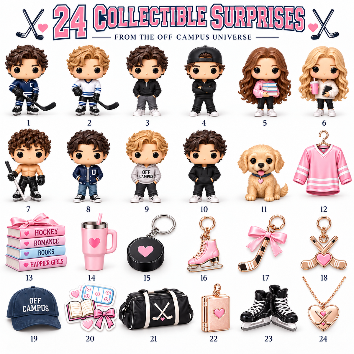 🏒 Off Campus 24-Day Collectible Surprise Calendar💗 – Hockey Romance Mini Figures & Gift Set🎁