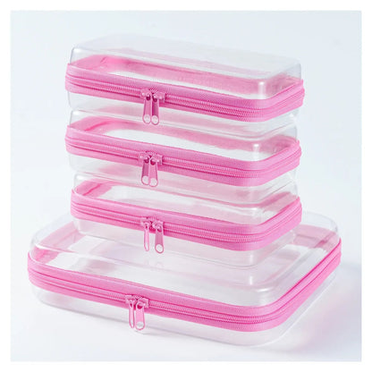 🌟Clear Organizer Storage Box 🌟4PCS Clear Hard Zipper Case PVC Plastic Clear Storage Containers