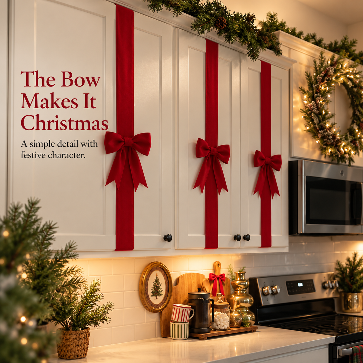 🎄 Christmas Cabinet Door Bow Wraps – Give Your Kitchen a Gift-Wrapped Look