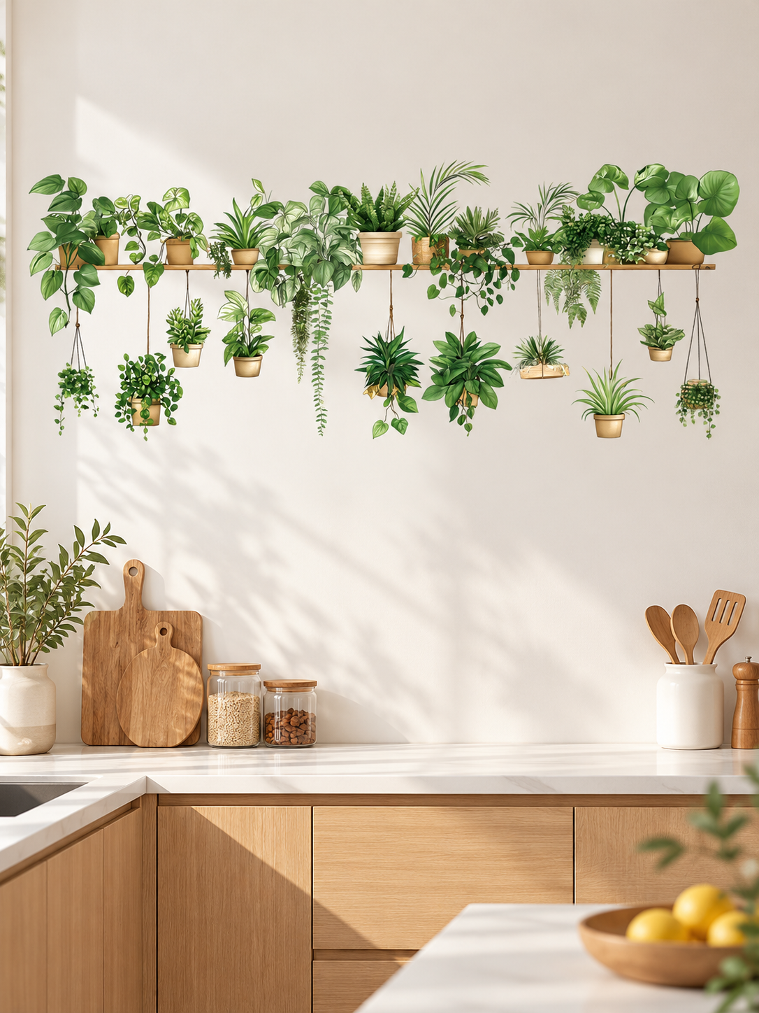 🌿 Botanical Shelf Wall Stickers – 2-Piece Self-Adhesive Plant Decor