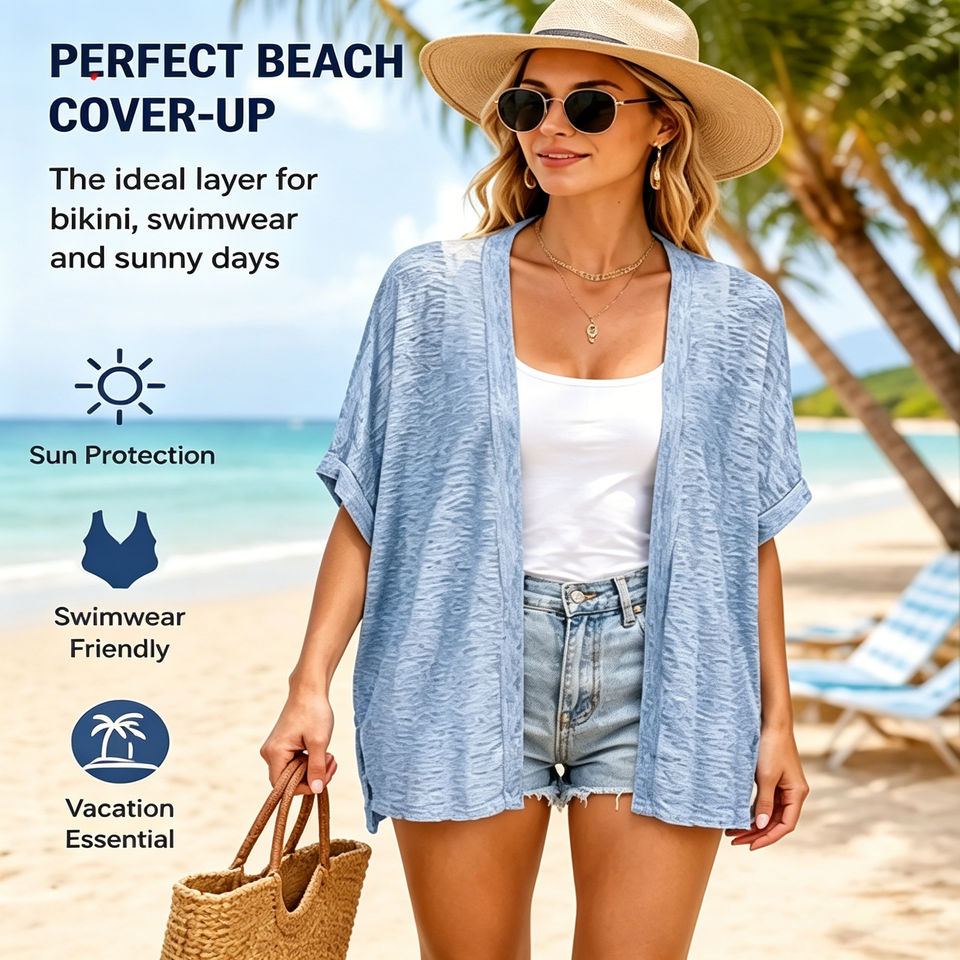 🔥2026 summer trend | Summer Short Sleeve Open Front Beach Coverup