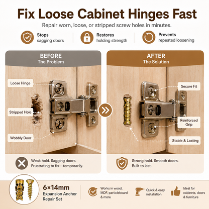 🔩 6×14mm Short Expansion Screw Set for Cabinet Hinge Repair & Stripped Thread Restoration