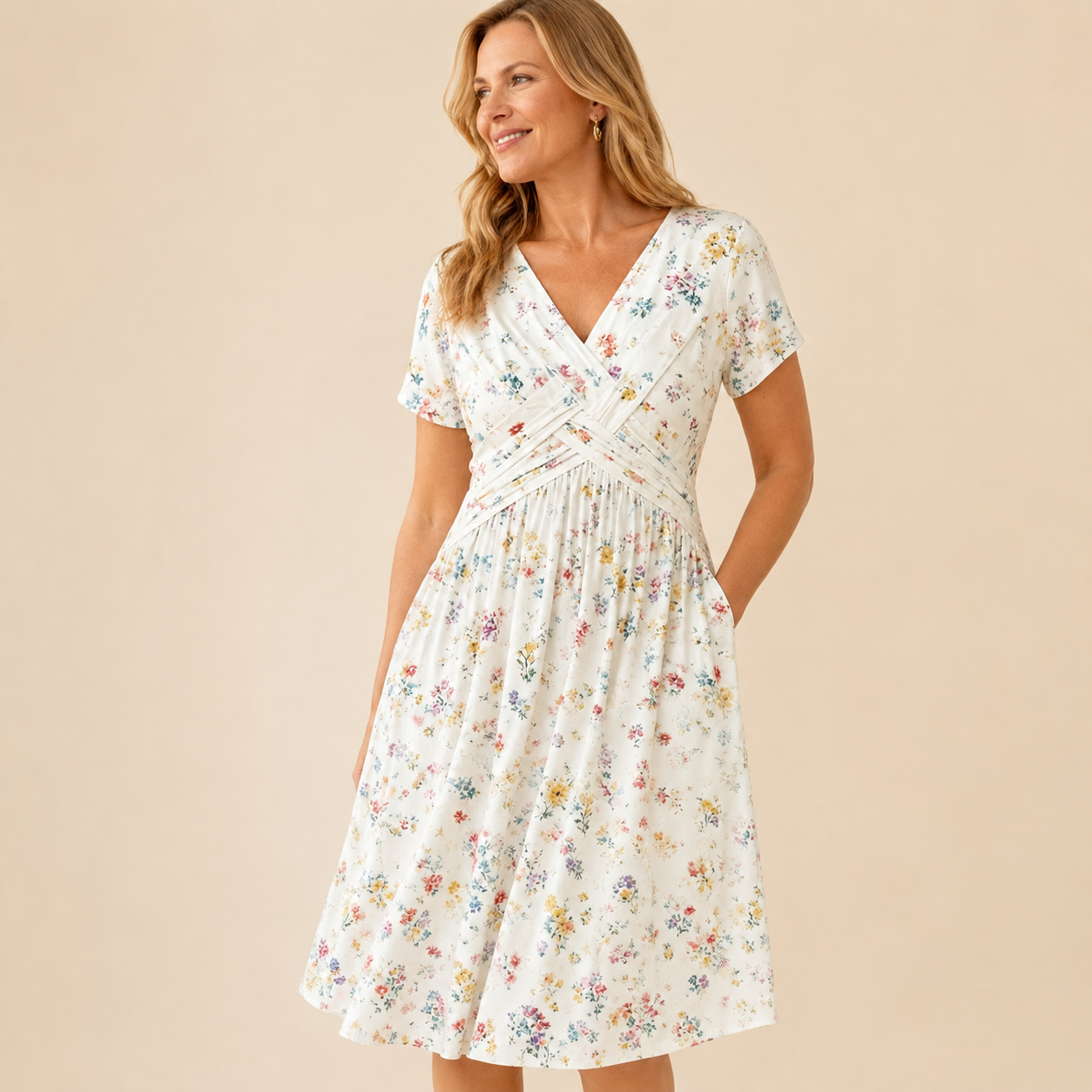 🥳2026 HOT SALE ✨Women's V-Neck Floral Print Dress with Twist Waist
