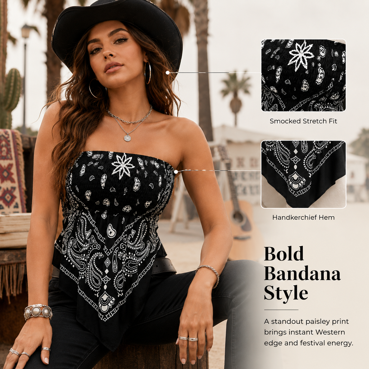 Retro Vibe Bandana Smocked Tube Top