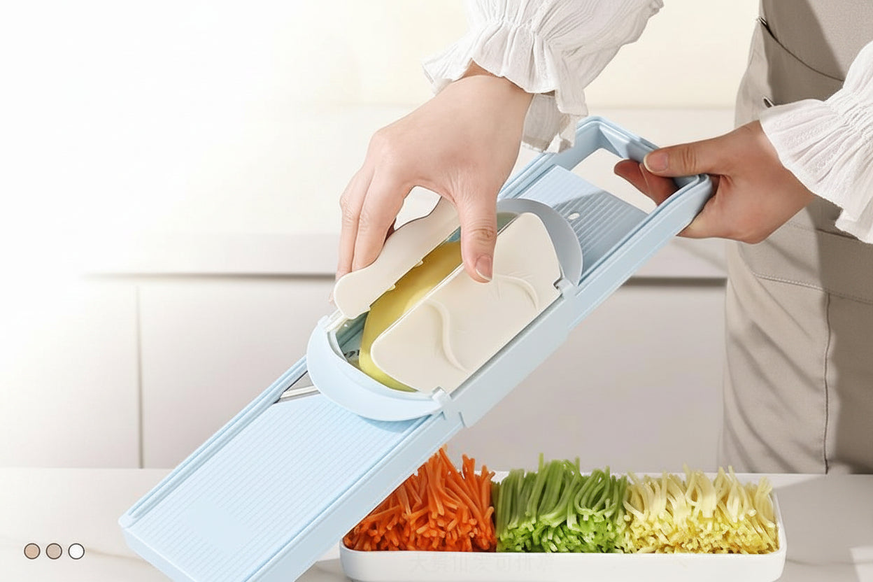2-in-1 Multi-Function Handheld Slicer and Shredder, suitable for various vegetables and meats.
