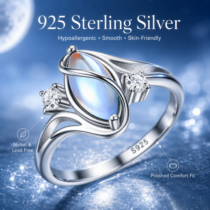 925 Sterling Silver Rainbow Moonstone Ring