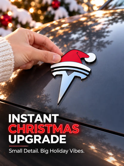 🎅 Christmas Car Emblem Santa Hat Sticker – Festive 3D Holiday Upgrade