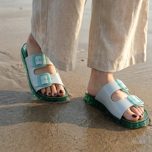 Pool Jelly Slide Sandals for Women - Waterproof Double Buckle Adjustable Slip-On Womens Jelly Sandals For Beach
