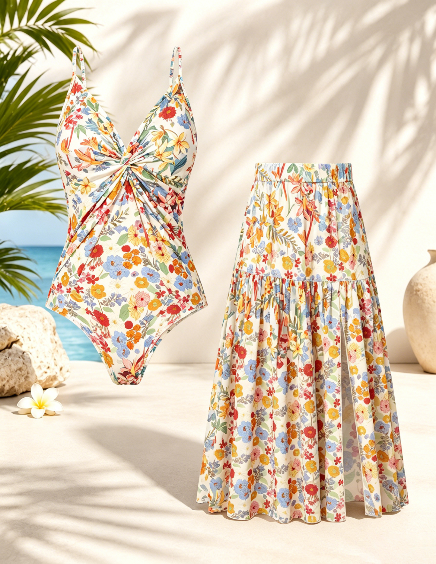 🌴 Women's One-Piece Swimsuit with Cover-Up Skirt
