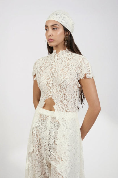 ⚡Hot Sales 49% OFF🔥2-Piece Boho Lace Set Sexy Halter Crop Top with Bell Sleeves & High-Waisted Wide-Leg Pants