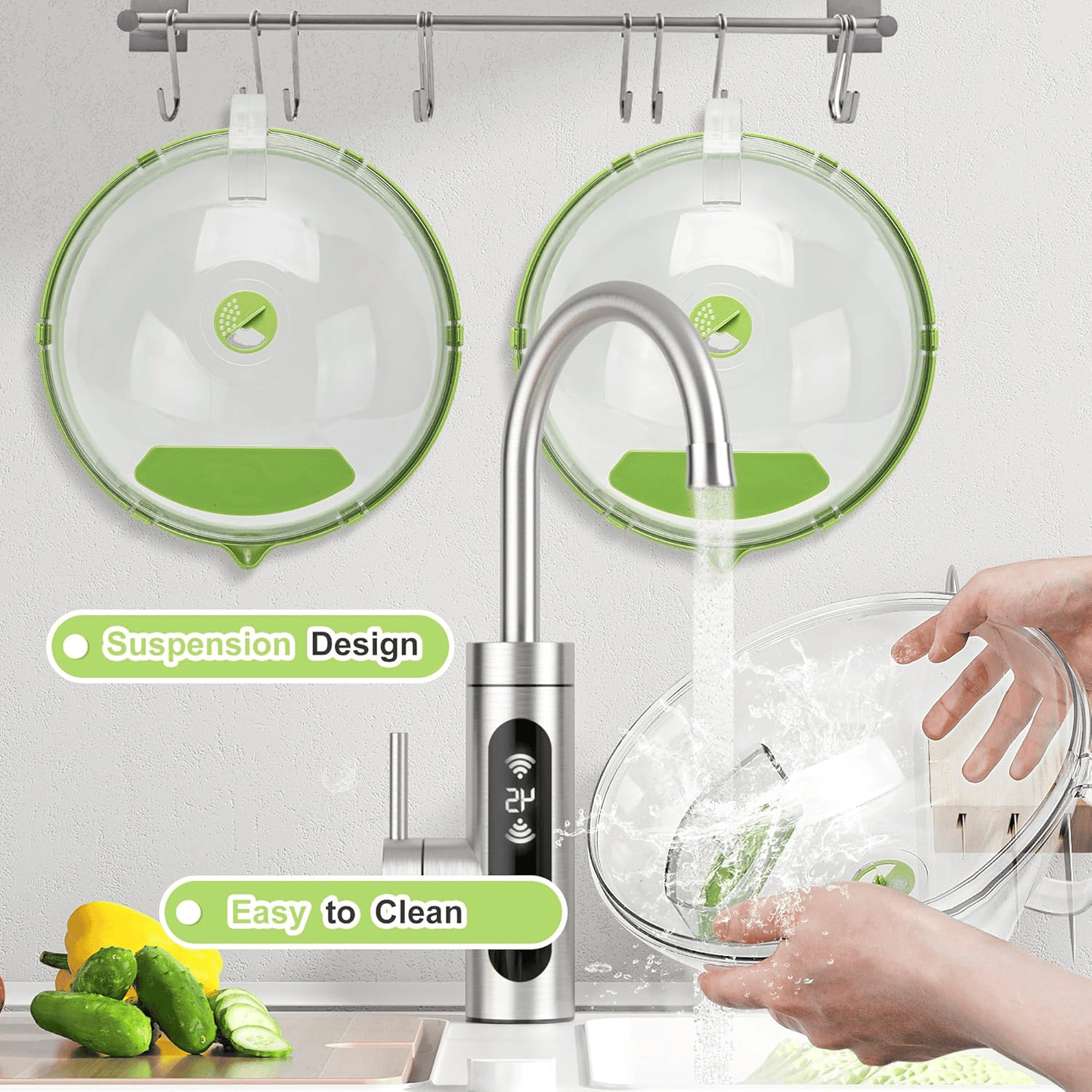10" Clear Microwave Splatter Cover: Built-in Water Steamer & Steam Vent Lid