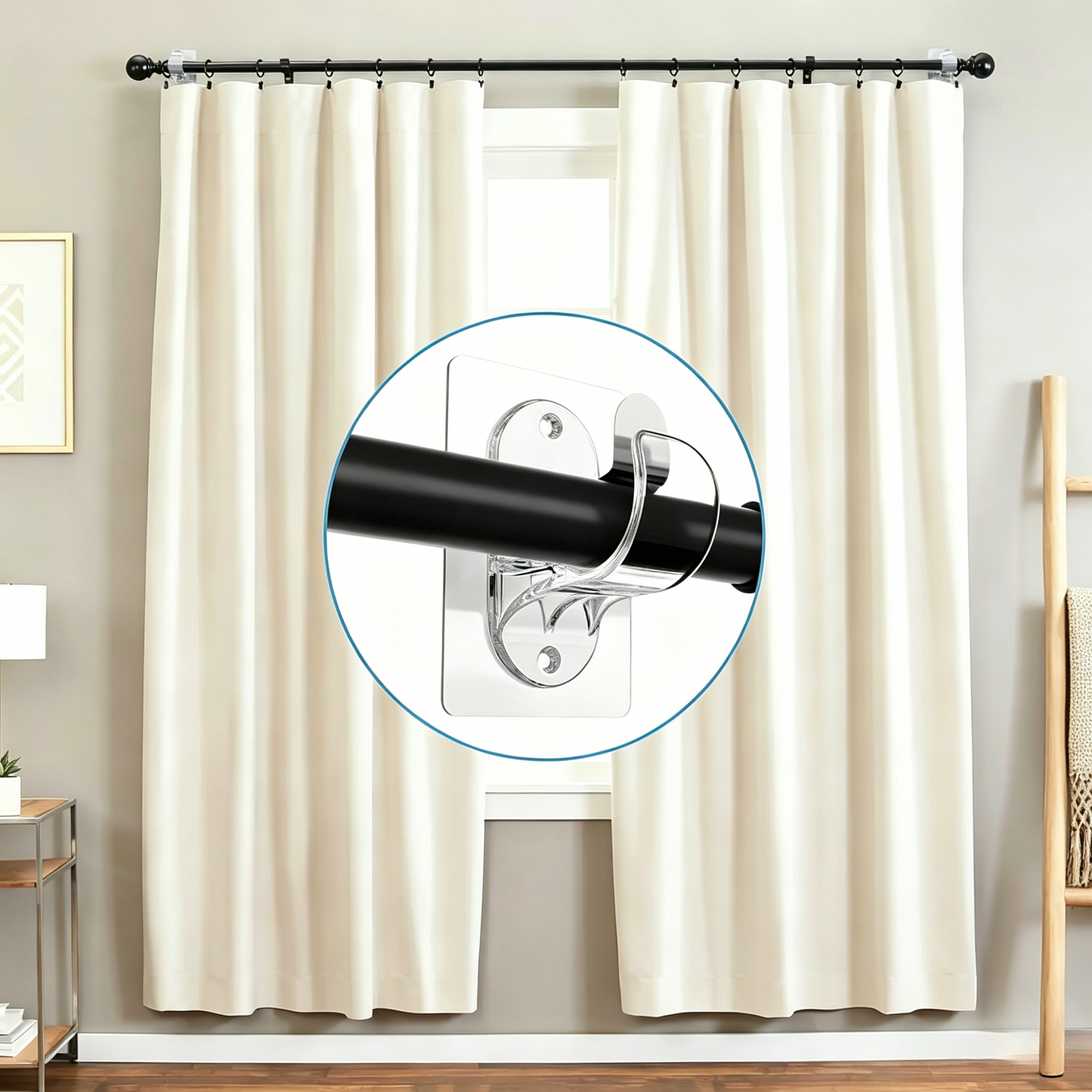 🏠🔨 Self Adhesive Rod Brackets, No Drill Needed Curtain Rod Holders