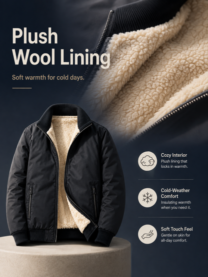 🧥 Men's Wool-Lined Hooded Winter Jacket with Zipper Pockets ❄️
