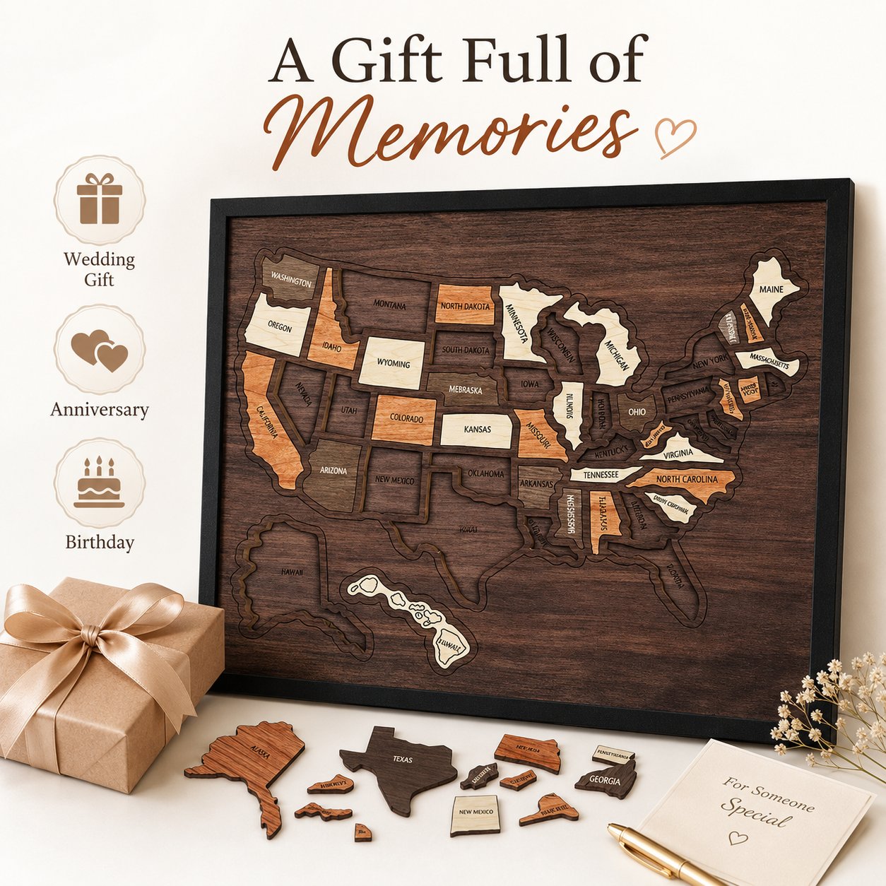 🗺️ Wooden US Travel Map | Removable State Puzzle to Track Your Road Trip Adventures! ✈️