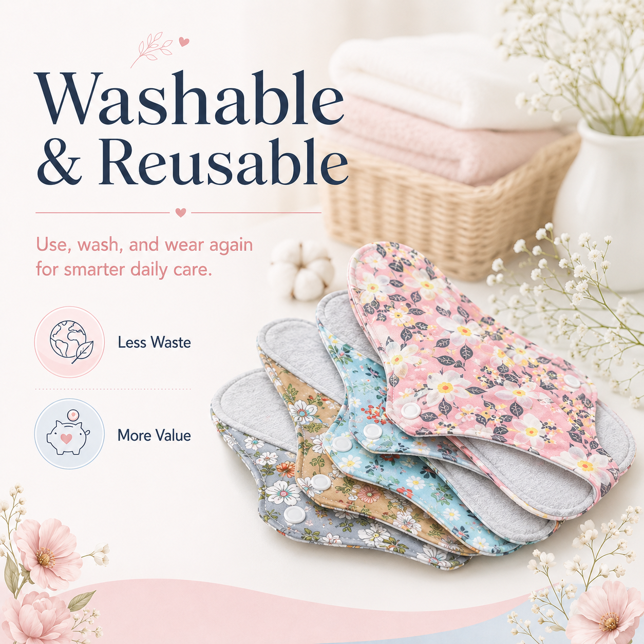 ✨5/10PCS Reusable Leak Protection Pads for Women – Soft, Washable & Breathable Daily Care