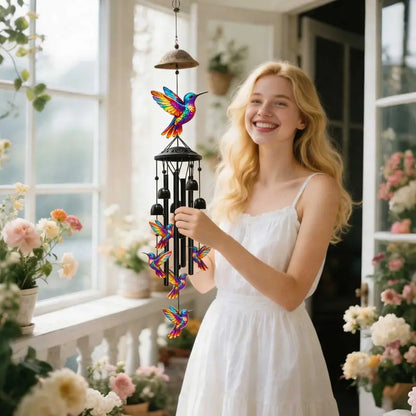 🔥Juneteenth 49 OFF-🐦Vintage Colorful Hummingbird Wind Chime with Metal Tubes and Bells