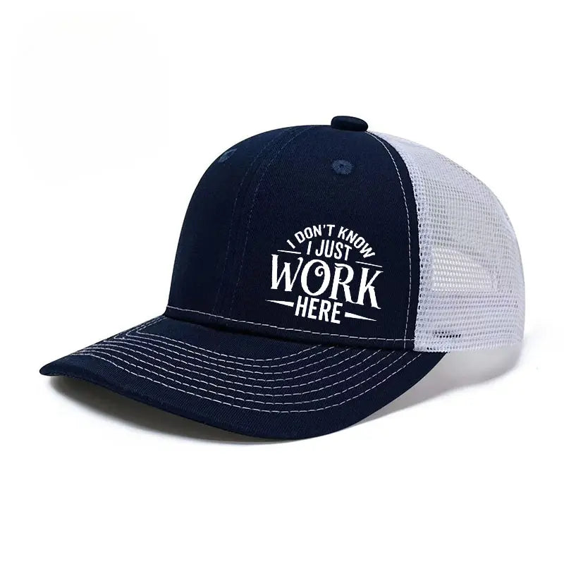 🔥Sarcastic Graphic Trucker Hat - Funny "I Don't Know I Just Work Here" Gag Gift Cap