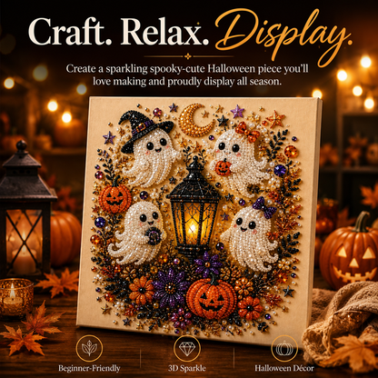 Spooky Cute Ghost Pearl Diamond Painting Kit – 8" x 8" Halloween DIY Wall Art & Craft Gift