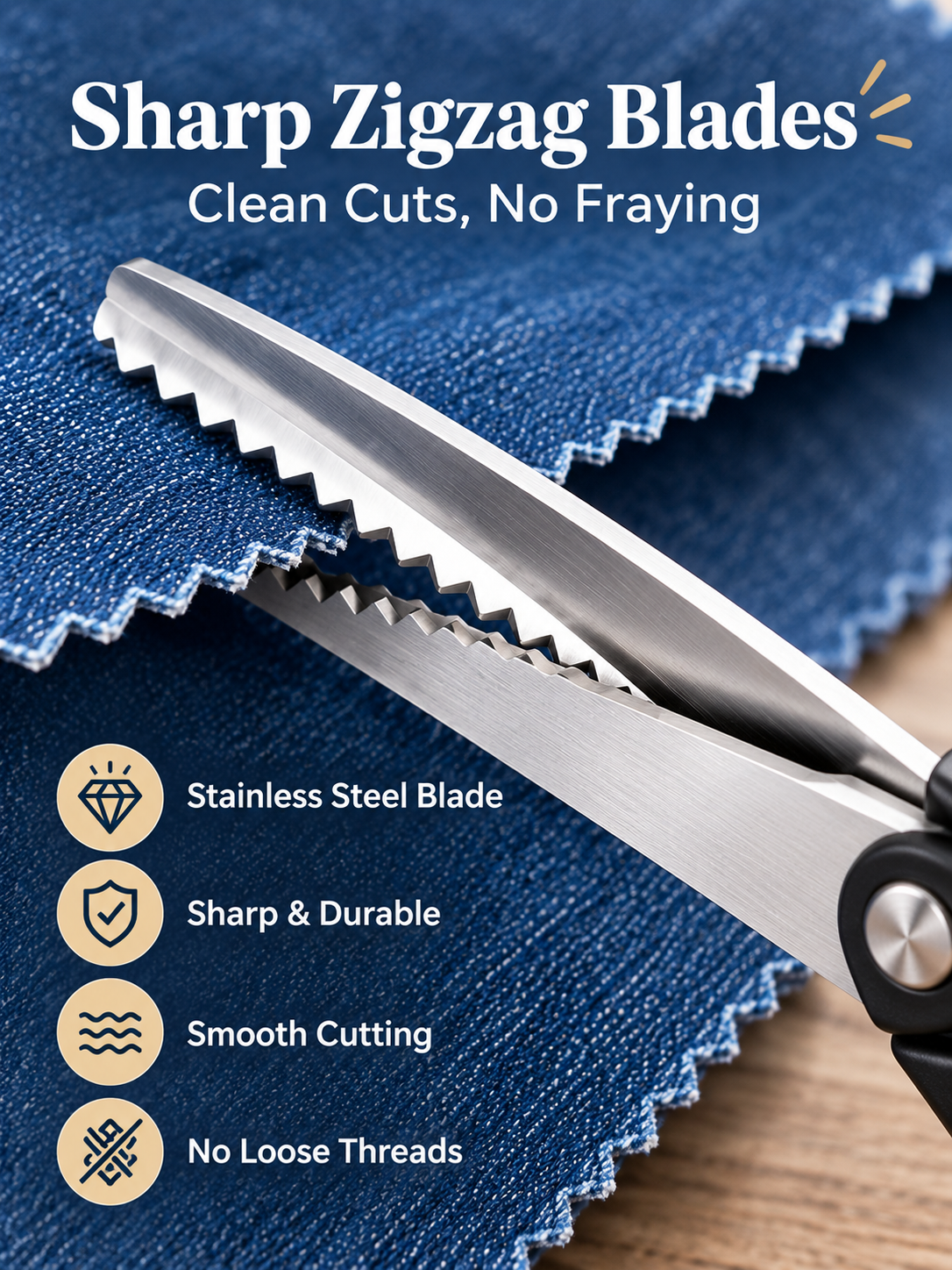 ✂️ Professional Pinking Shears – Stainless Steel Zigzag Fabric Cutting Scissors