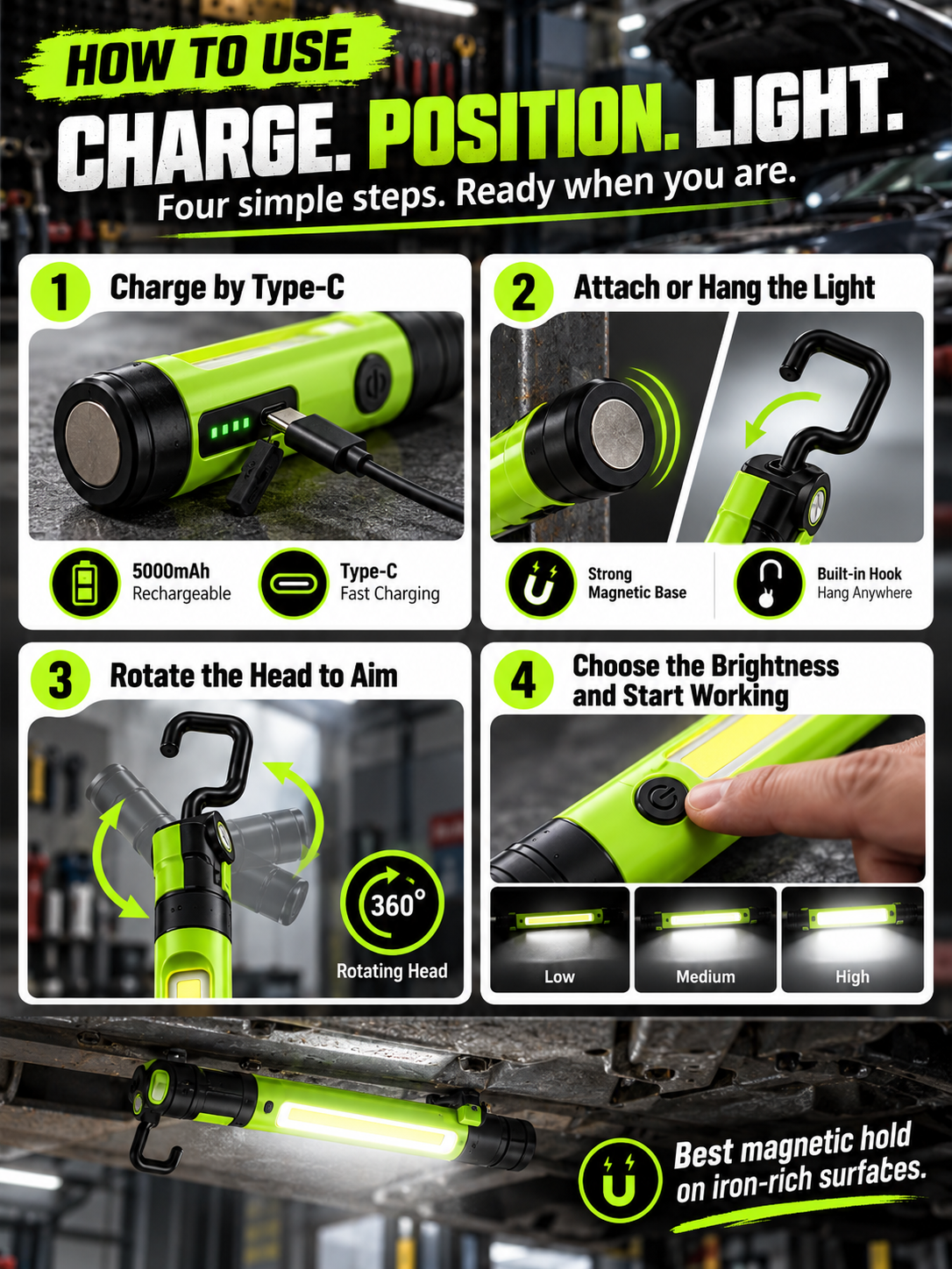 🔥Hot Sale 49% off🌟🔦Multifunctional magnetic rechargeable work light💡