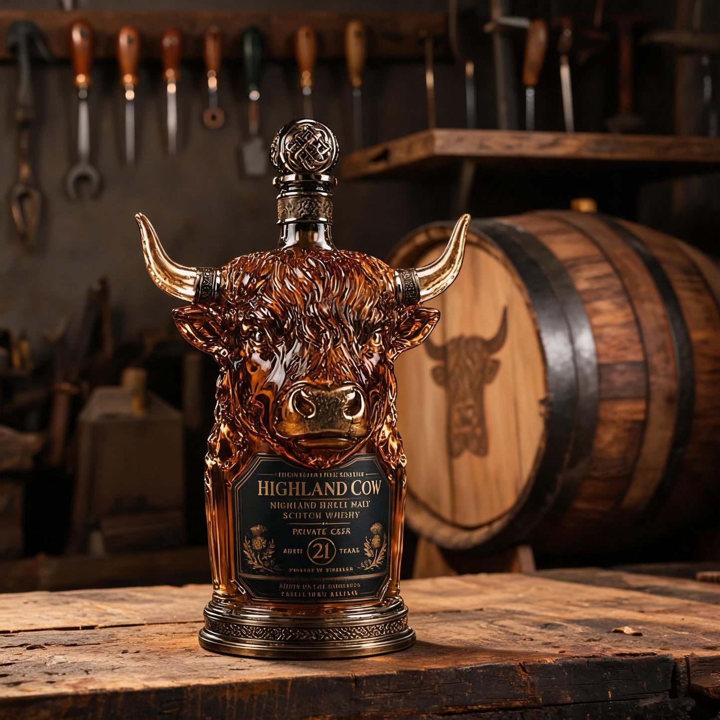 🎁Last Day 60% OFF🐮🥃Highland Cow Private Cask 21 Years Cow Head Shaped Scotch Whisky Bottle