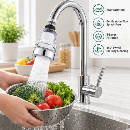 🚰360° Rotating Faucet Filter Attachment — 6-Layer Purification & 3 Water Flow Modes