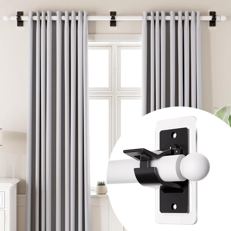6 Pack Self Adhesive Rod Brackets, No Drill Needed Curtain Rod Holders