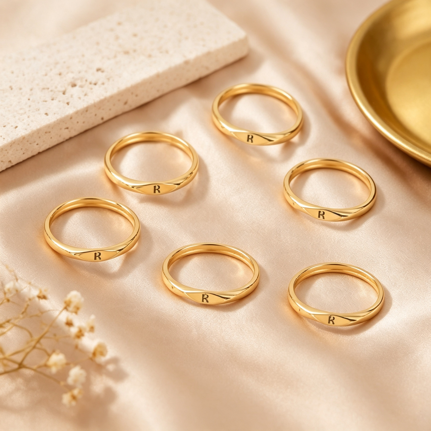 🎁14K Gold Filled Ring Gold Initial Ring Dainty Gold Simple Letter Band Rings