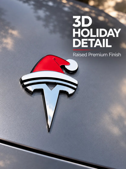 🎅 Christmas Car Emblem Santa Hat Sticker – Festive 3D Holiday Upgrade