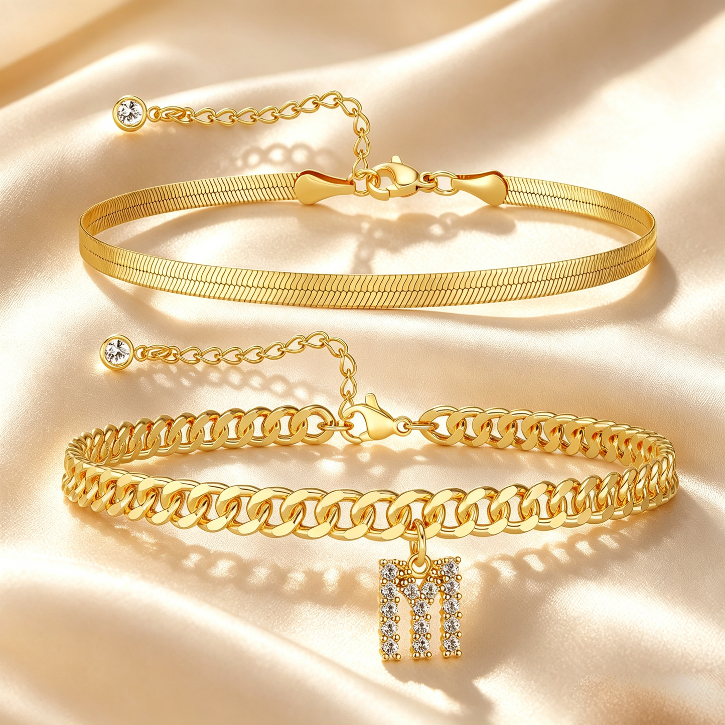 ✨ Gold Initial Anklet – 14K Gold Plated, Waterproof Adjustable Letter Pendant, Stackable Beach Jewelry
