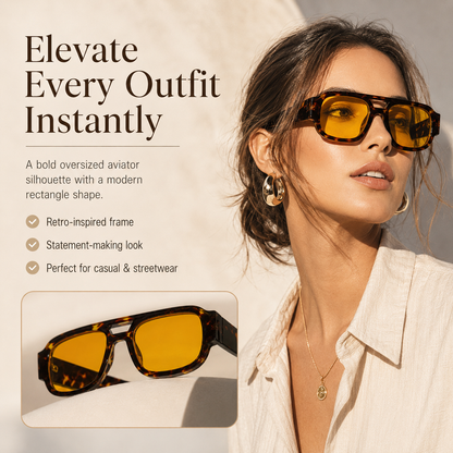 Stylish Aviator Sunglasses for Men and Women , Trendy Rectangle, Fashionable Design, Perfect for Outdoor Activities and Daily Wear