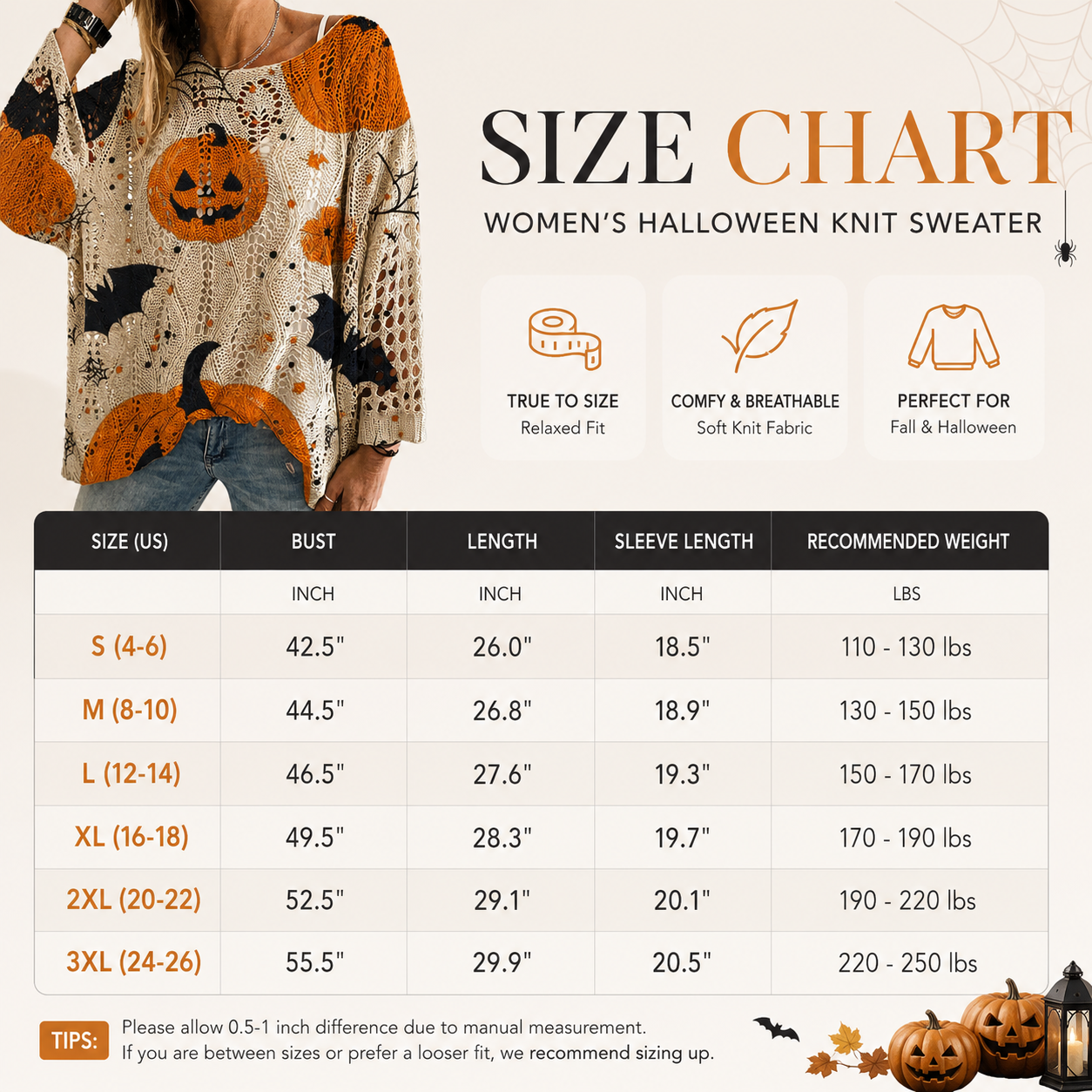 🎃 Women’s Pumpkin & Bat Crochet Knit Top – Festive Off-Shoulder Fall Style 🍂