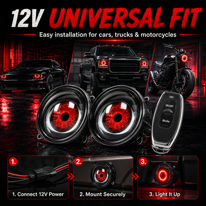 🔥 Dynamic Demon Eye LED Projector Lights – RGB Car Headlight Upgrade for Cars & Motorcycles