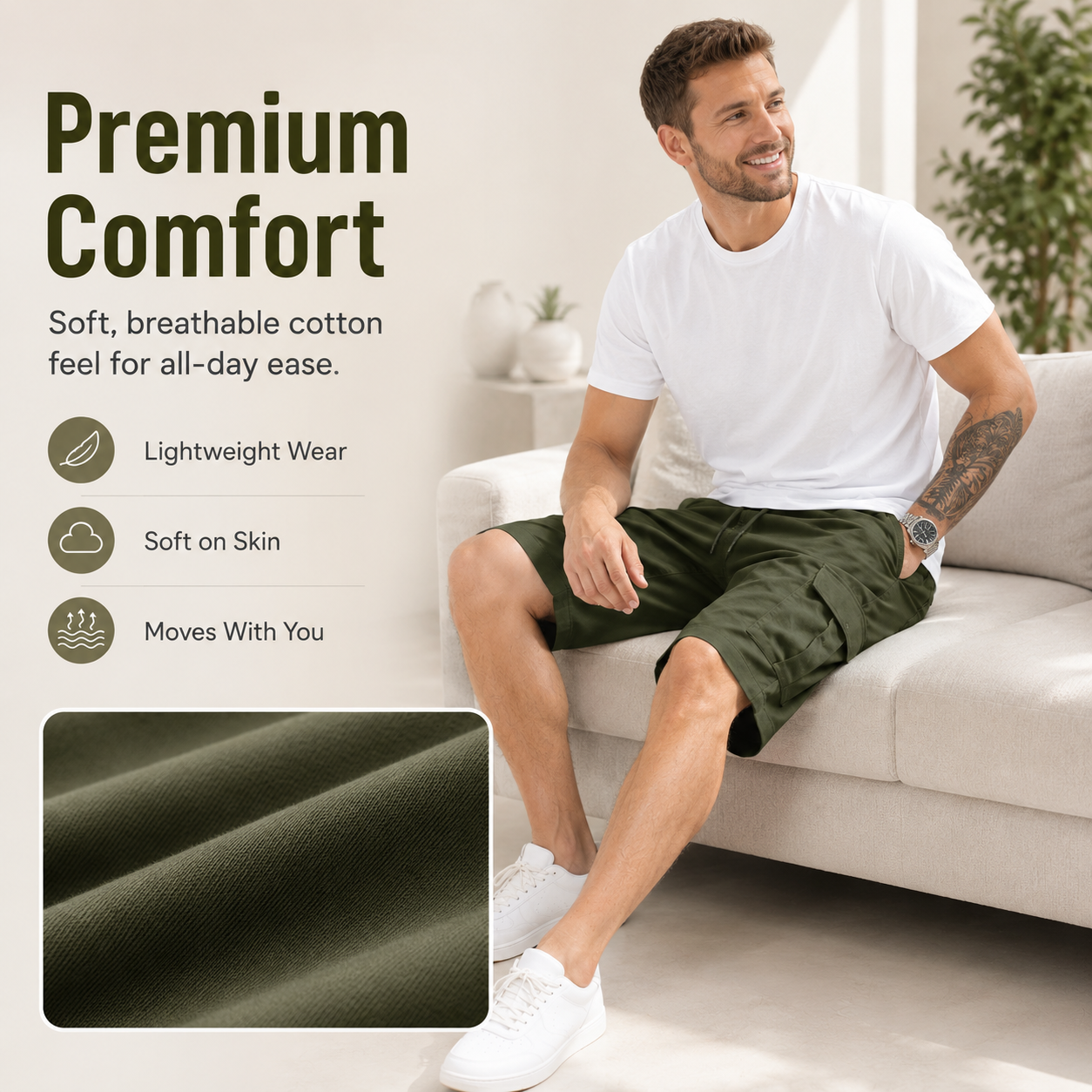 🔥🔥Customer Favorite Men's Shorts Set Khaki Black & Green Slanted Pockets
