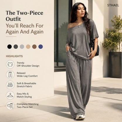Women's Off-Shoulder Top & Wide-Leg Pants Set