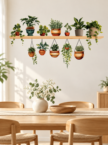🌿 Botanical Shelf Wall Stickers – 2-Piece Self-Adhesive Plant Decor