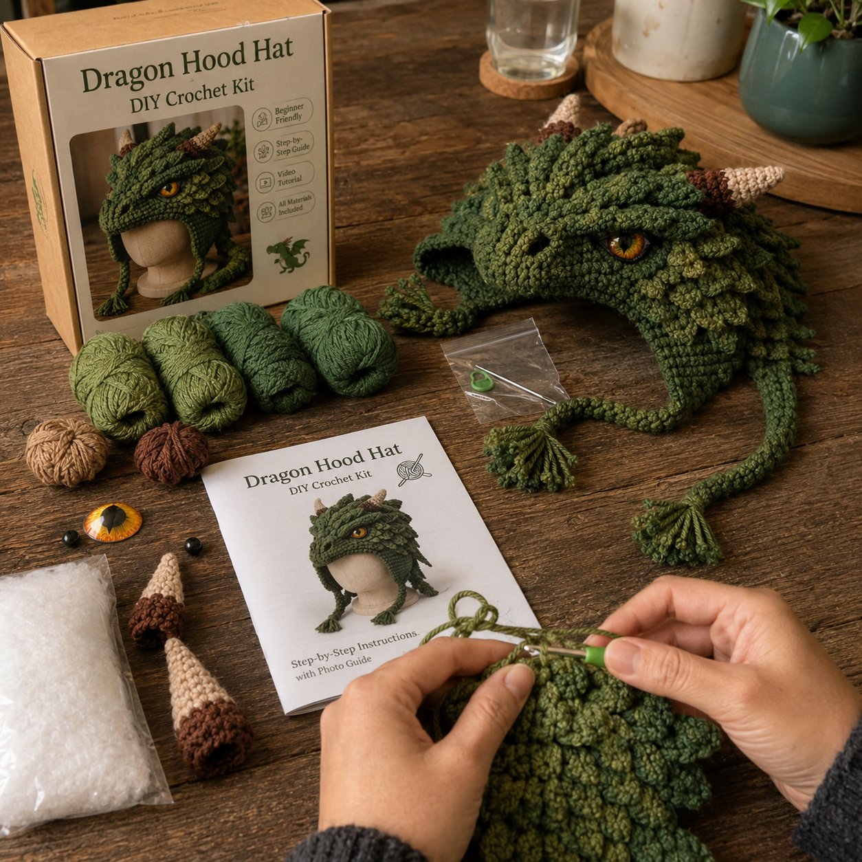 🔥HOT SALE 50% OFF – DIY Dragon Hood Hat Crochet Kit 🐉 | Handmade Fantasy Craft