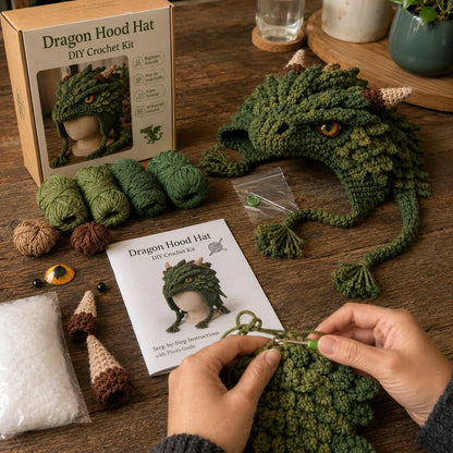🔥HOT SALE 50% OFF – DIY Dragon Hood Hat Crochet Kit 🐉 | Handmade Fantasy Craft