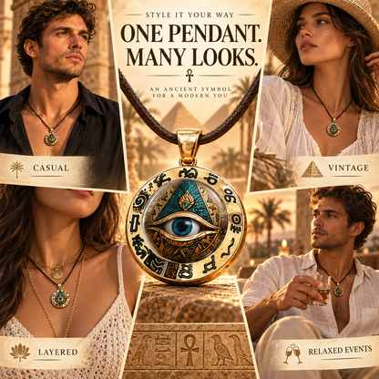 Egyptian Eye Round Glass Pendant Necklace