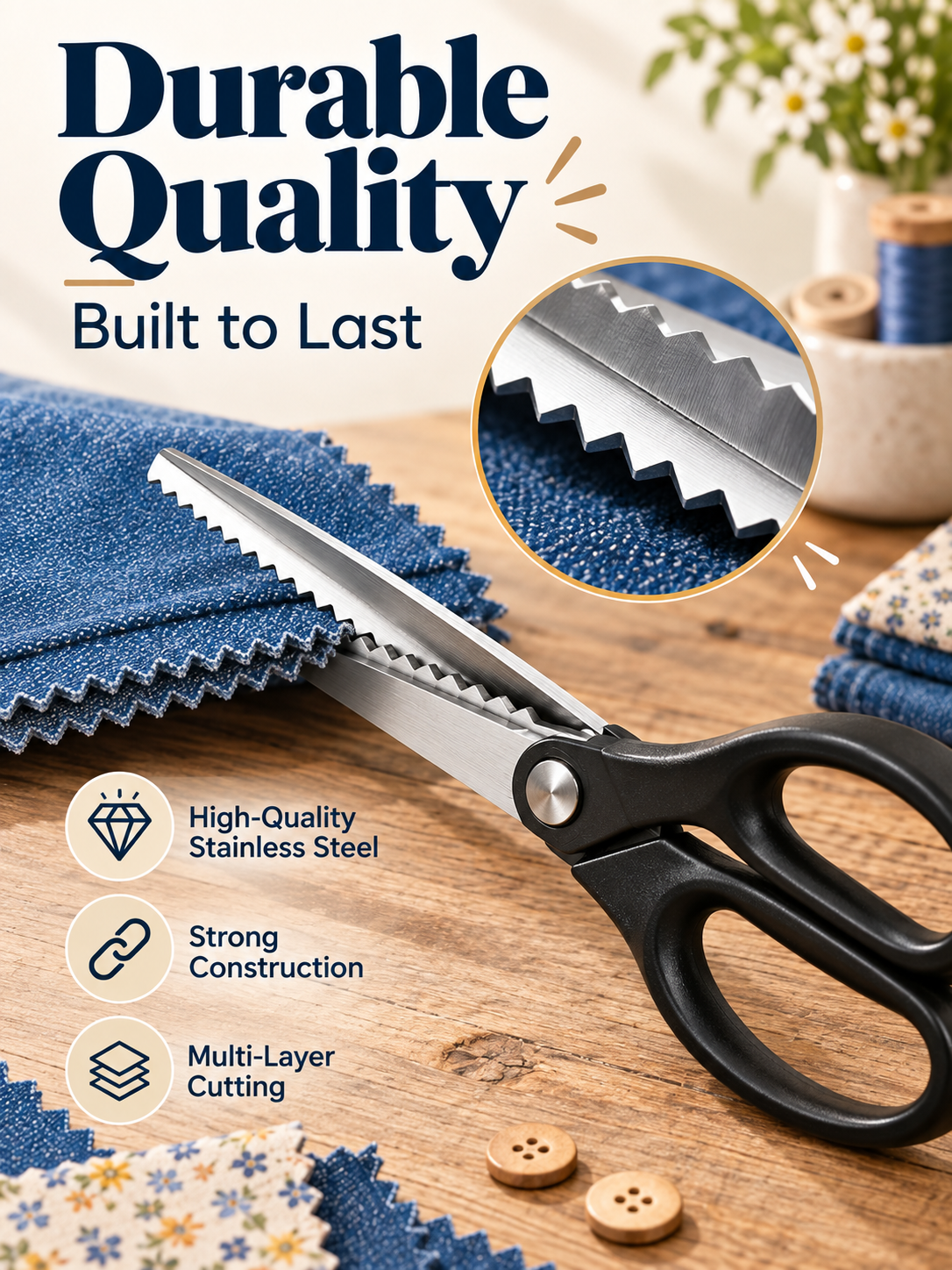 ✂️ Professional Pinking Shears – Stainless Steel Zigzag Fabric Cutting Scissors