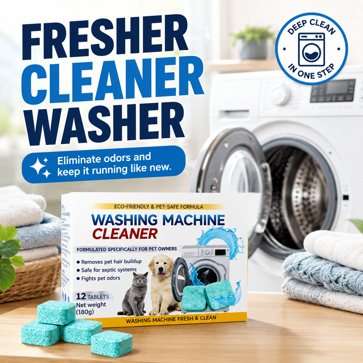 12-Pack Eco-Friendly Washing Machine Cleaner Tablets