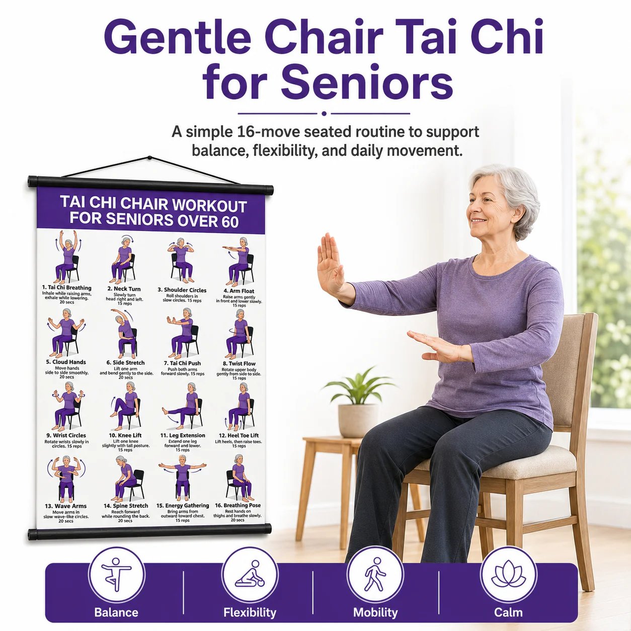 🔥LAST DAY 60% OFF🧘‍♀️☯Tai Chi Chair Workout Chart for Seniors (16 x 24 inches)