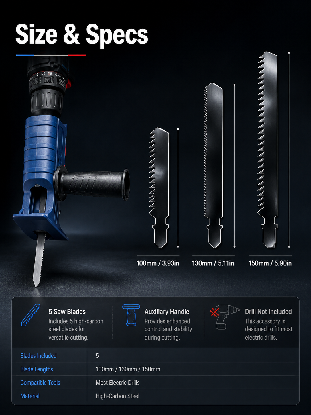 Drill to Reciprocating Saw Adapter, Electric Drill Conversion Attachment with 5 Saw Blades