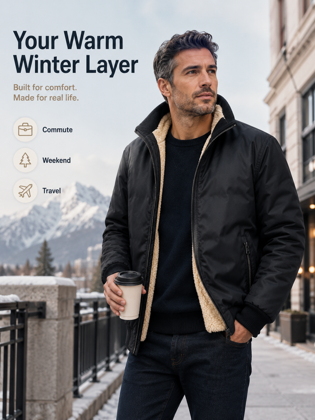 🧥 Men's Wool-Lined Hooded Winter Jacket with Zipper Pockets ❄️