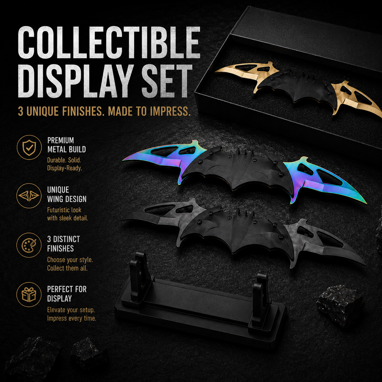 Nocturnal Wing Collectible Set – Premium Metal Display Art Piece (3 Finishes)