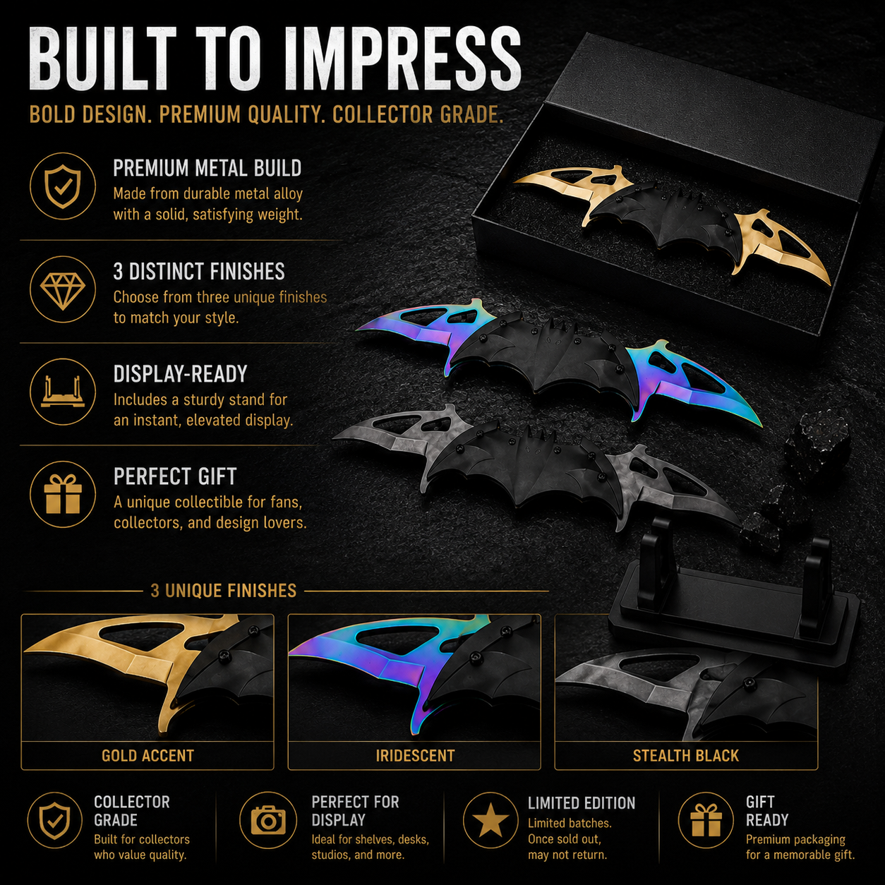 Nocturnal Wing Collectible Set – Premium Metal Display Art Piece (3 Finishes)