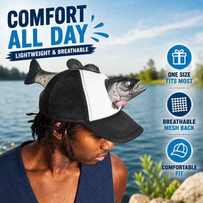 Bass Fish Hat - Hilarious Novelty Bass Fishing Hat, Perfect Gag Fishing Gift for Anglers, Dads & Fish Enthusiasts