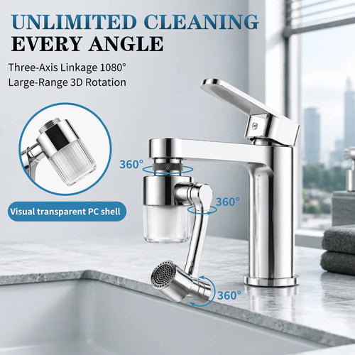 1080° Swivel Faucet Filter Set with 4 Filters, 3 Adapters, 2 Modes Faucet Extender Aerator