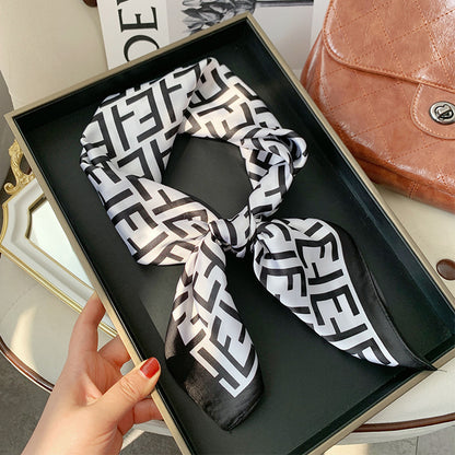 ✨ Satin Square Neck Scarf – Elegant Black & Champagne Fashion Accessory
