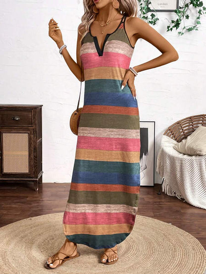 👗Colorful Striped Maxi Dress